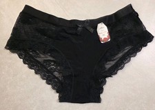 Sexy Satin Brief Sheer Back Lace Black Panties XL 