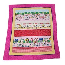 Hello Kitty Baby Quilt Blanket Reversible Polka Dots Pink Yellow 52.5 in x 46 in