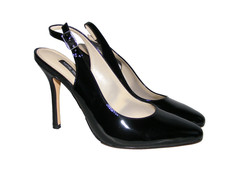 Nine West Women Slingback 7.5 M Black Patent Leather Casual Stiletto Heels