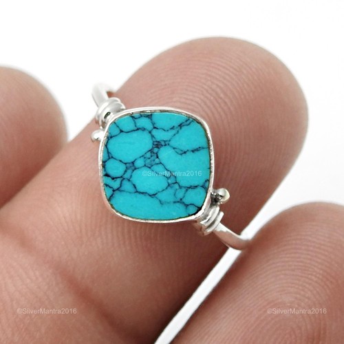 Sterling Silver Throat Chakra Natural Turquoise Band Wife Ring Jewelry Size 4.5