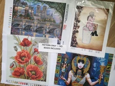 Bead Embroidery Patterns Set – 4 Printed Canvases / Pattern Only No Beads