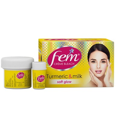 Dabur Fem Creme Bleach TURMERIC & MILK Soft Glow 8Gm/24Gm-Female Face-Free Ship