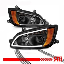 For 08-17 Kenworth T-660 Semi Truck Black Halogen Projector Headlights W/LED DRL