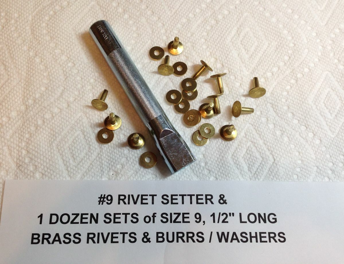 9 SETTER & 1 Dozen Size 9 Solid BRASS Rivets & Burrs / Washers 1/2