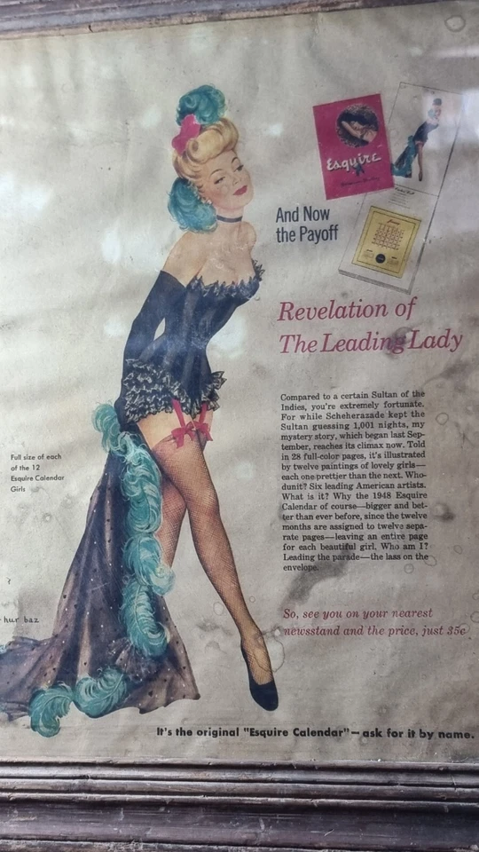 Vecchio antico calendario Esquire Girl Adv. Litografia. Stampa su carta con c... - Immagine 4 di 4