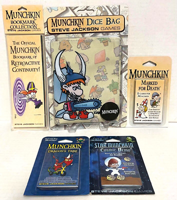 Munchkin Mixed Lot of 5 Items - Mini Expansions, Bookmarks, & Dice Bag! SEALED!