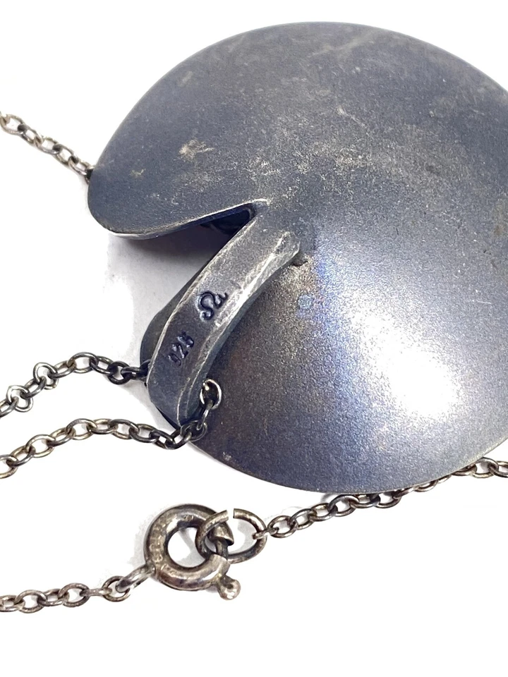 "Colgante Omega 925 vintage abstracto de plata esterlina de mediados de siglo con collar de 18""" Foto 3 de 4