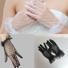 Women Thin See Through Lace Gloves Wedding Bridal Elegant Full Finger Mittens