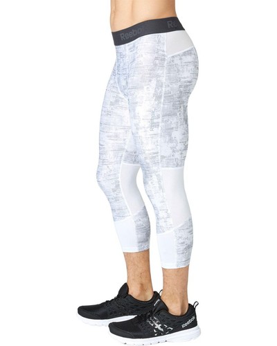 Reebok Men's Printed 3/4 Length Compression Tights White & Caviar Sm MMA17502 J - Picture 8 of 9