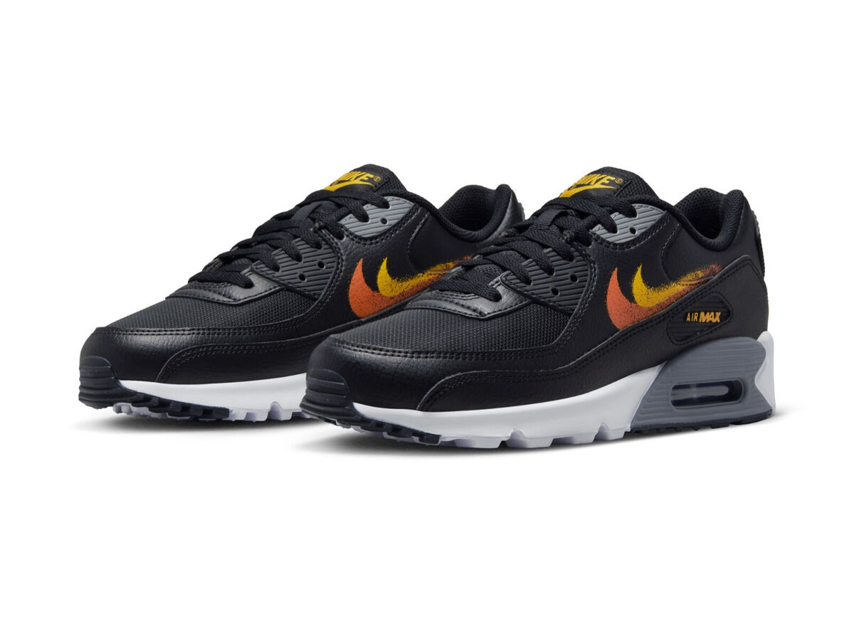 Nike Air Max 90 Black University Gold Orange Sneaker Shoes Nike Air Max 90 Black University Gold Orange Sneaker Shoes