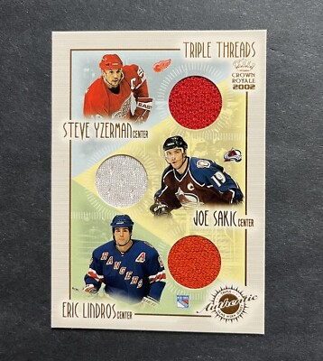 2001-02 Pacific Crown Royale Triple Threads GU Jersey #11 Yzerman Sakic Lindros