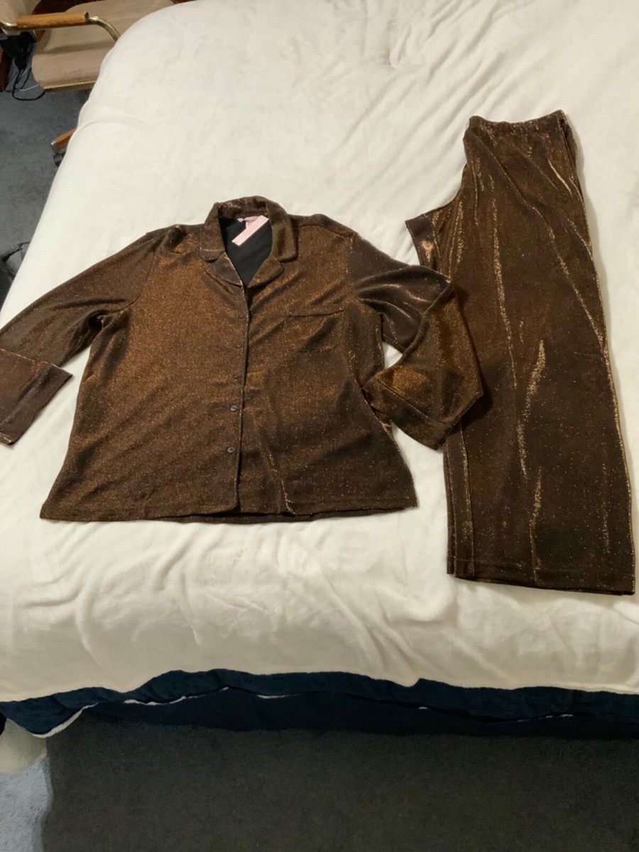 NWT VICTORIA'S SECRET SHIMMER KNIT LONG PAJAMAS SET TOP AND PANTS