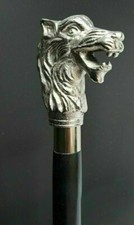 Silver Color Nebula Wolf Head Handle Black Wooden Walking Stick Halloween Cane