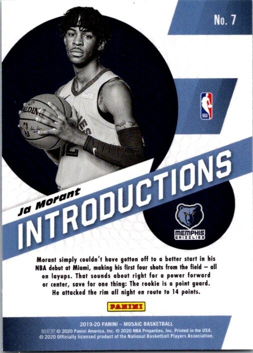 その他 2019 Panini Mosaic Intro JA MORANT #7 2019-20 Panini Mosaic Introductions #7 Ja Morant | eBay