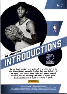 2019-20 Panini Mosaic Introductions #7 Ja Morant | eBay