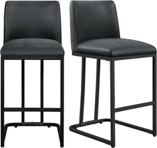Counter Height Bar Stools 24'' Bar Stools Set of 2 Leather Bar Chairs Modern Uph