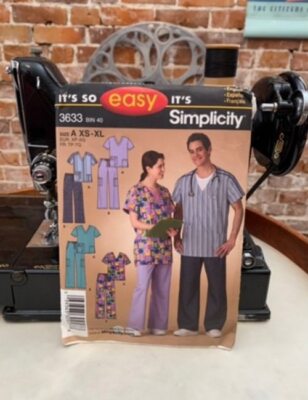 Simplicity Pattern 3633 Work Scrubs XS-XL Misses Mens Teens Top Pants Uncut