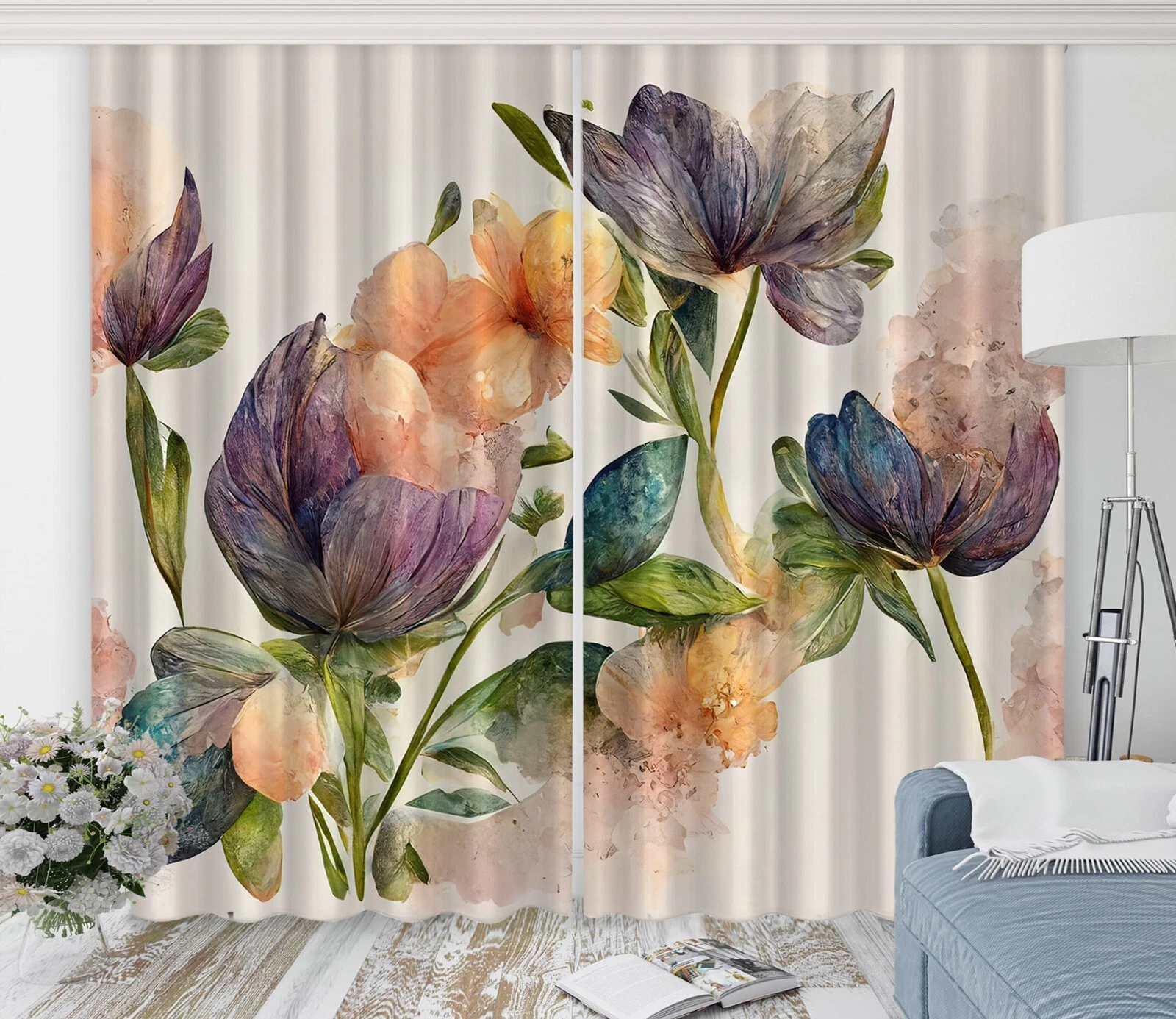 3D Purple Flowers ZHUB161 Photo Curtain Window Blockout Fabric Vera 2023