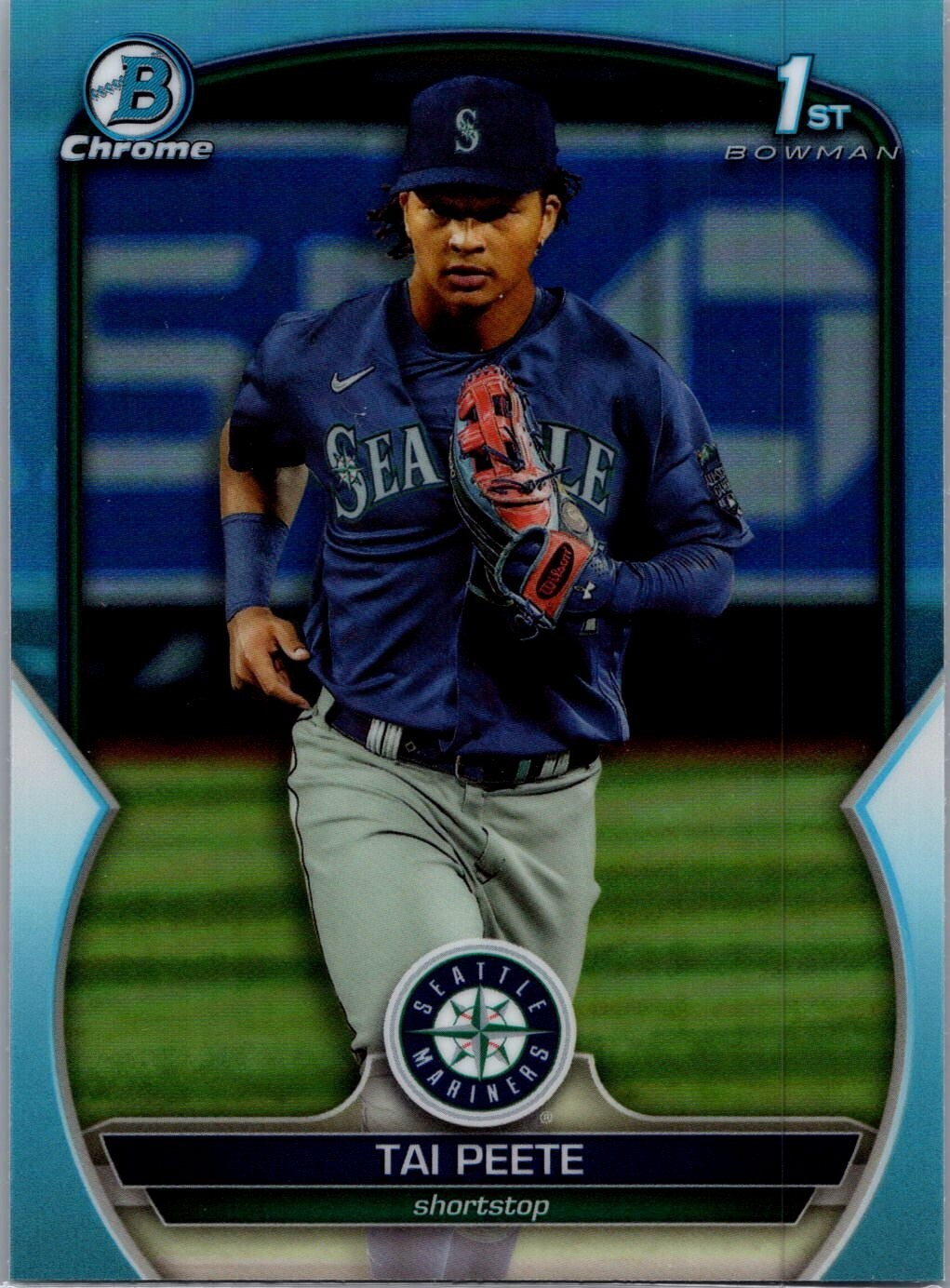 2023 Bowman Chrome Draft Sky Blue Refractor BDC-28 - Tai Peete - Mariners 1st!