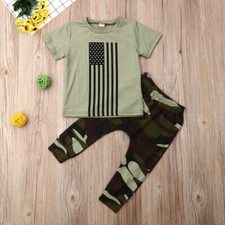 NWT American Flag Camouflage Baby Boys Patriotic Outfit Set 4th of July