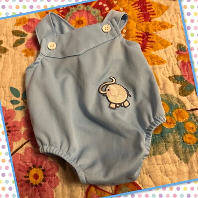 Süßer Vintage Kohl Patch Kinder Junge Puppe hellblau Jubiläum Elefant Strampler