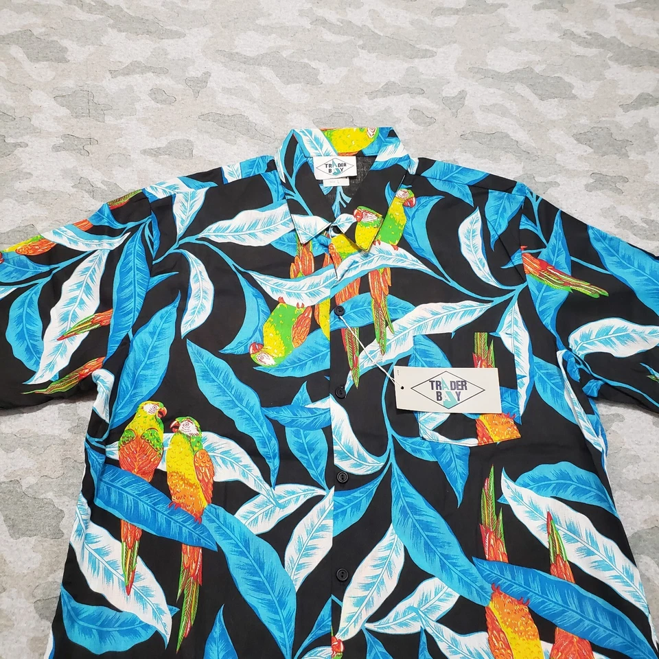 Vintage Trader Bay Shirt Mens Large Blue Parrot Hawaiian Beach Made USA NWT  - Image 3 of 4