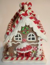 Gingerbread Light-up House Christmas Decor Snow Glitter 5 1/2  Tall EUC