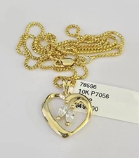 10K Solid Franco Chain Heart Pendant Charm Necklace 16"-22" 1mm Gold Ladies