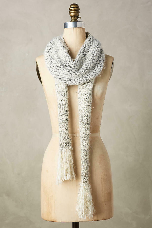 Anthropologie Scarf TINSELKNIT Winter Ivory Metallic Silver  Anthropologie Stripe Tassel Fringe Scarf main image 0