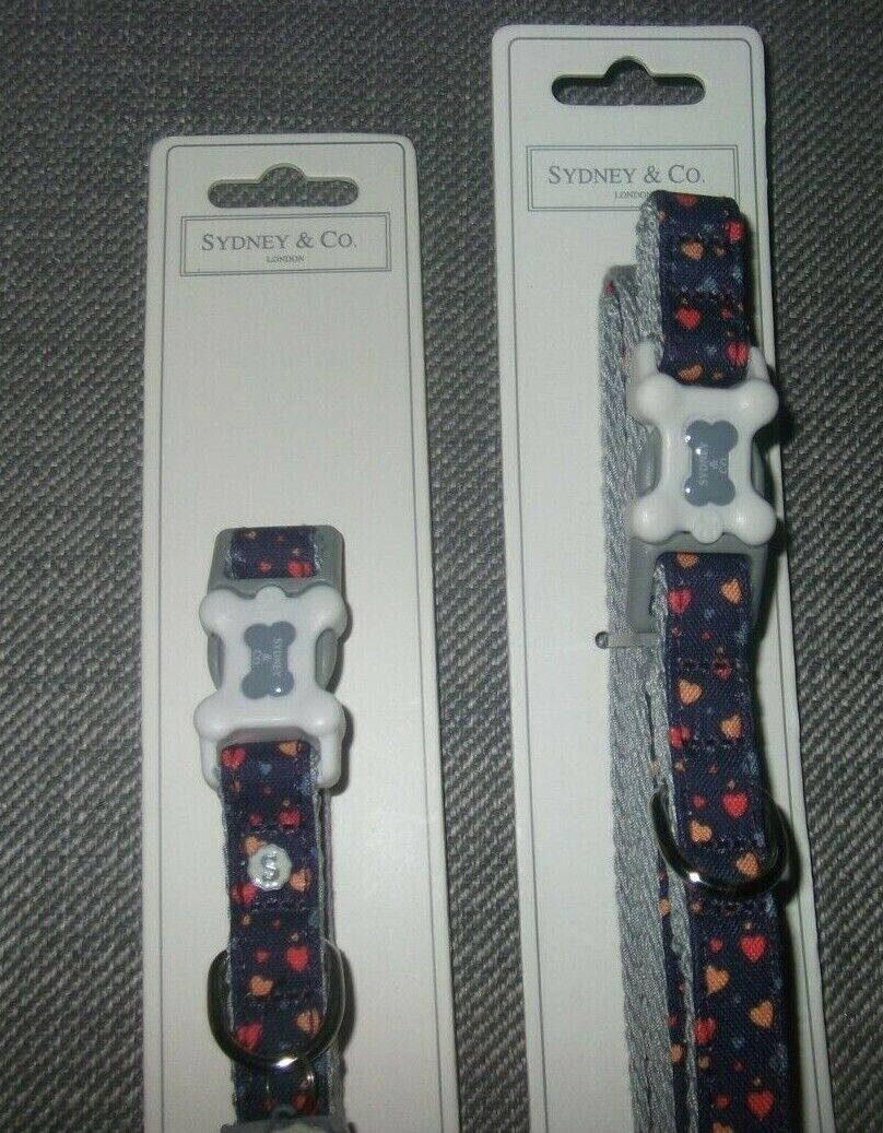 Sydney & co collar lead & ball by Hugo & Hudson size xs hearts design