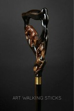 Carved Handmade Bear Handle Wooden Cane Forest Song Walking Stick for Gifts
