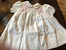 Vtg Polly Flinders Sz 18 Months Hand Smocked Collared Baby Girl Dress White Pink