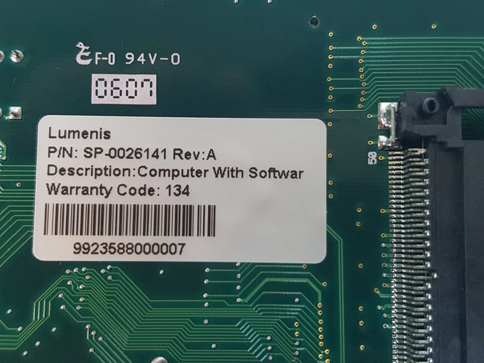 Lumenis label on the board: P/N SP-0026141 Rev A, Computer With Software