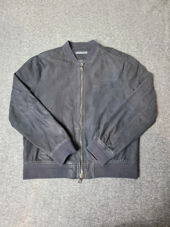 John Varvatos Hombres 52 Gris Cuero Chaqueta Bomber Piel de Cabra Cremallera Corea F/W19 Foto 2 de 4