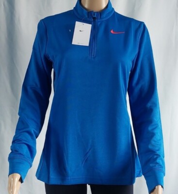 Nike Running Shirt Womens Blue Dri-Fit 1/2 Zip Mock Neck Long