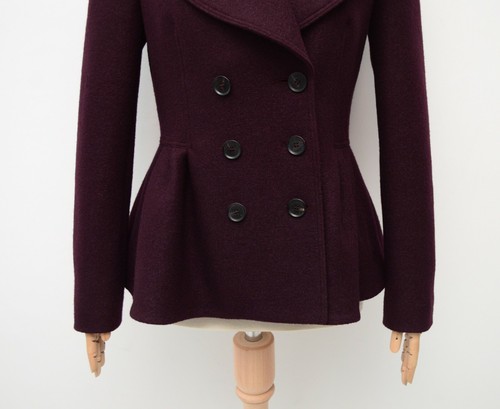 Pea Coat Wool Burgundy Jacket Button 