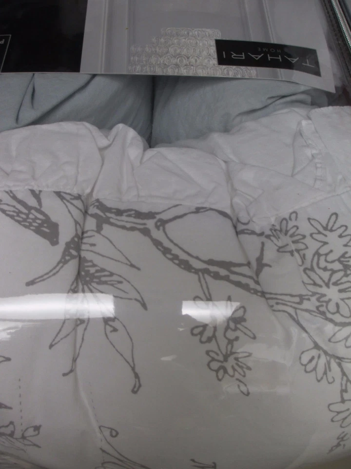 Juego de edredón con volantes TAHARI 4 piezas azul blanco París casa francesa Shabby - Queen Foto 3 de 4