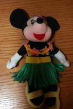 New Disney Store Minnie Mouse 8" Beanie Baby Plush "Hula Minne" With Tag