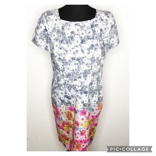 Talbots gray white pink yellow floral midi sheath dress size 16