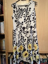 Kleid von BEXLEYS Woman weiß-schwarz-gelb Gr. 36/S mit Bindegürtel Unterkleid