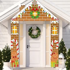 3 Pcs Christmas Gingerbread Door Decoration Ginger Bread House Door Cover Merry 