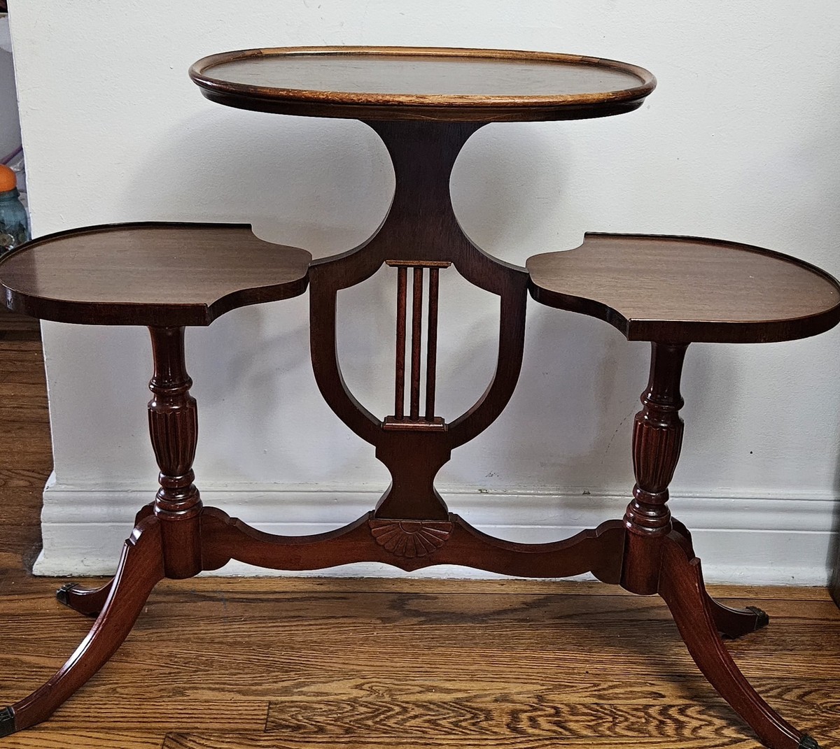 Antique Mahogany Mersman 3 Tier Stand or Tea Table with Claw Feet