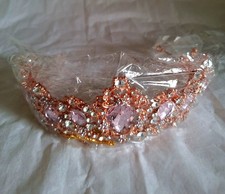 New RoseGold Lavender Rhinestone Crystal Tiara Crown Bridal Pageant Head Jewelry