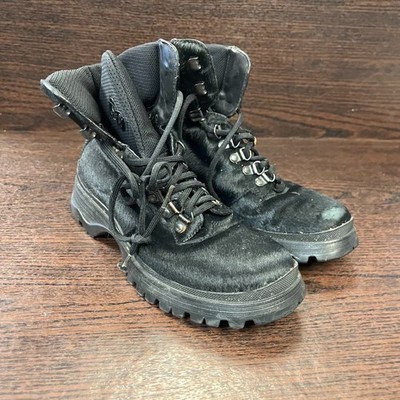 Prada Sport Pony Hair Hiking Boots Black Unborn Calf Lug Sole Vintage Size 5.5