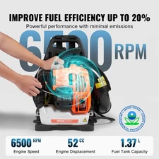 52CC Backpack Leaf Blower 480CFM 175MPH 1.37L Fuel Tank Lawn Snow Cleaner