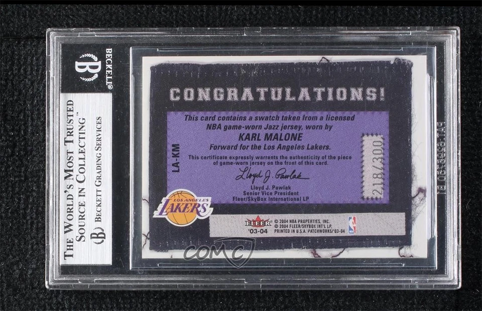 2003-04 Fleer Patchworks Licensed Apparel /300 Karl Malone #LA-KM BGS 8.5 HOF - Image 2 of 2