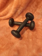 Vintage Pair  2-Lb Bun Head Dumbbell Hand Weights Cast Iron