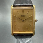 Seiko Tank Watch Men 25mm Champagne Dial Gold Tone 6020-5059 New Battery Vintage