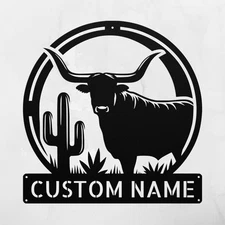 Personalized Longhorn Metal Sign Custom Western Decor Gift for Ranch Lovers