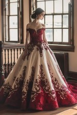 Burgundy Gothic A-line Wedding Dresses Elegant Lace Applique Corset Bride Gowns